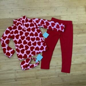 NWT Girls Size 7 Valentine’s Day Outfit - Fleece Pullover Top & Lined Leggings